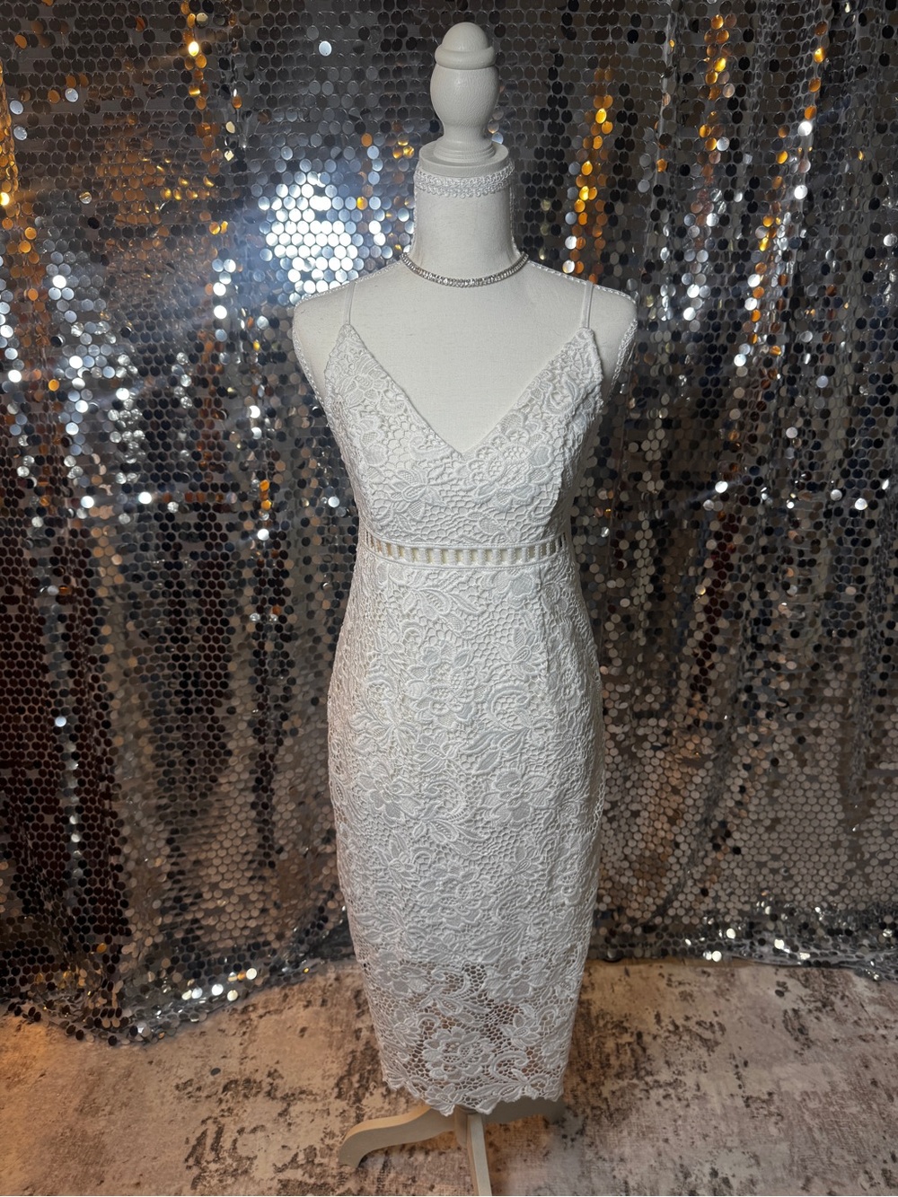 Forever 21 White Lace Midi Dress with Spaghetti Straps